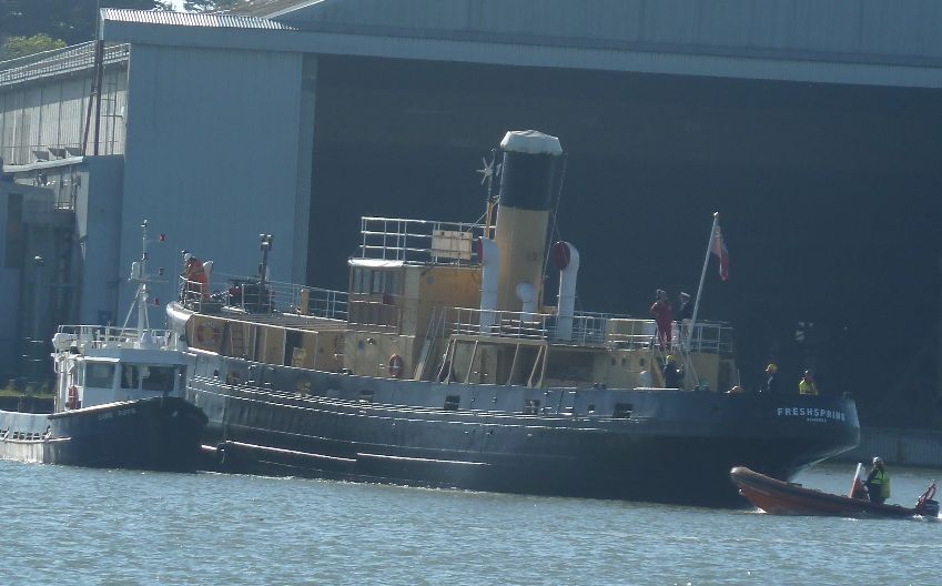 SS Freshspring leaving Appledore Shipyard Shipyard